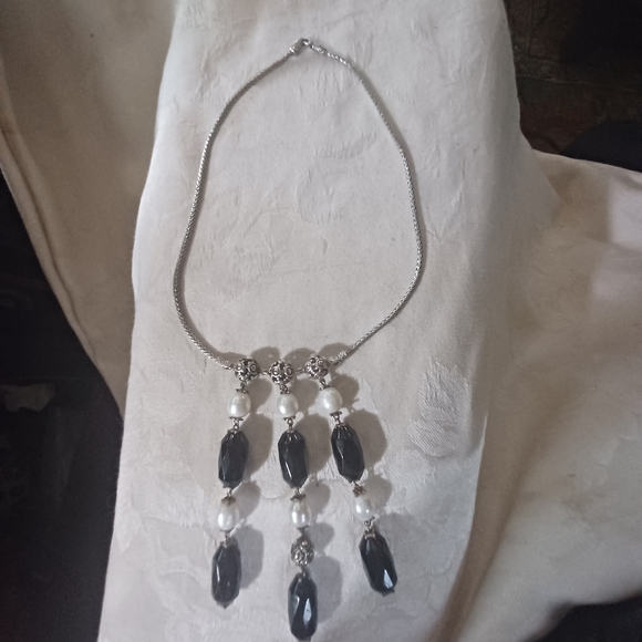 John Hardy Jaisalmer Onyx and Pearl 3 Strand Drop Necklace, SS & 18k - Picture 3 of 14